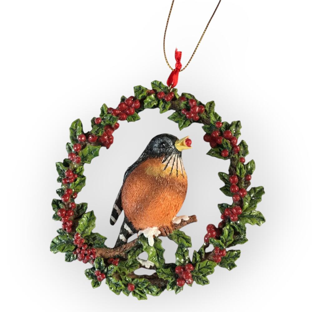 Robin Bird in wreath Christmas ornament